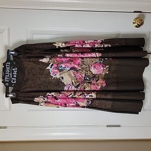Mix Nouveau Skirt XL Brown Pink Floral Full Embellished